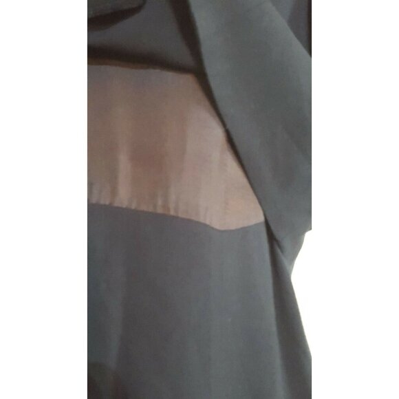 Vintage Womens Dress L Navy Blue White Piping Long Pearl Buttons Cottage core - Picture 9 of 9